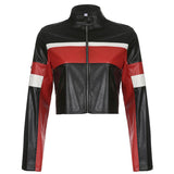 Hemi Striped Faux Leather Cropped Racer Jackets watereverysunday