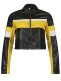 Hemi Striped Faux Leather Cropped Racer Jackets watereverysunday