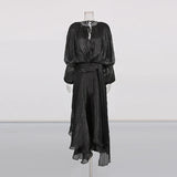 Heran Pleated Tie-Waist Chiffon Dress