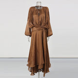 Heran Pleated Tie-Waist Chiffon Dress