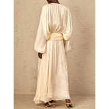 Heran Pleated Tie-Waist Chiffon Dress