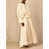 Heran Pleated Tie-Waist Chiffon Dress