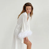 Katalina Feather Cuff Satin Robes