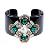 Pero Crystal Flower Black Resin Cuff Bracelet