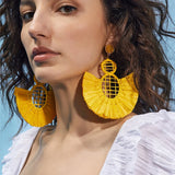 Wella Bohemian Straw Fan Tassel Earrings