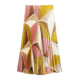 Hollies Geometry Prints Satin Halter Top and Pleated Skirts