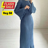 Hollis Pleated Ruffle Sleeves Maxi Dress - BLUE/ L - SALE