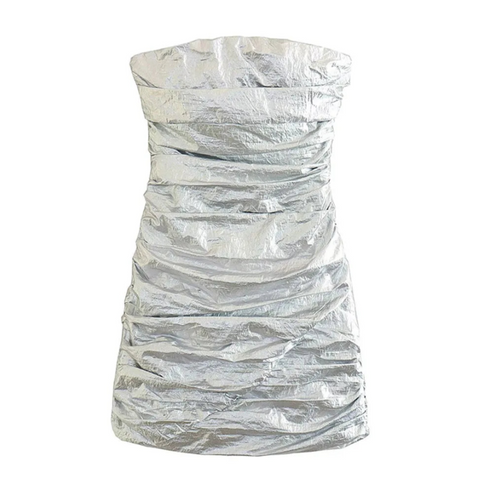 Ilsei Silver Crinkle Metallic Mini Tube Dress watereverysunday