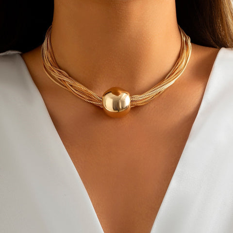 Ingrid Ball Pendant Choker Necklace - Gold or Silver watereverysunday