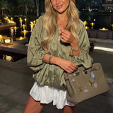 Ingrid Ruched Satin Bomber Jacket