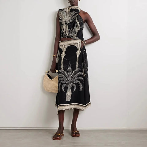 Ingrid Vintage Print Satin Two-Piece Set