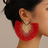 Inka Bohemian Big Exaggerated Fan Tassel Earrings watereverysunday
