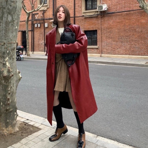 Isabel Red Terracotta Leather Coat watereverysunday