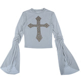 Isolde Gothic Cross Sequin Tissue Crop Top watereverysunday