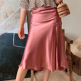 Jana Pink Satin Side Slit Midi Skirt watereverysunday