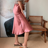 Jana Pink Satin Side Slit Midi Skirt watereverysunday