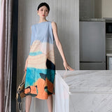 Jewel Abstract Painting Backless Rope String Tie Dress watereverysunday