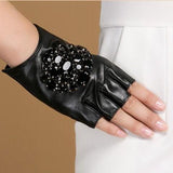Jewel Embellished Fingerless Leather Gloves watereverysunday