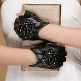 Jewel Embellished Fingerless Leather Gloves watereverysunday