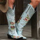 Josefina Floral Embroidery Cowboy Boots - 2 Colors watereverysunday