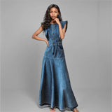 Jules Butterfly Sleeve Maxi Denim Dress