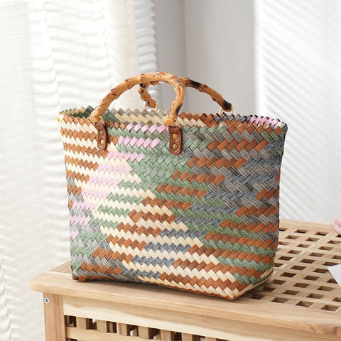 Julia Plaid Woven Straw Totes - 2 Colors watereverysunday