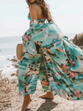 Juniper Crane & Floral Print Bohemian Kimono Robe watereverysunday
