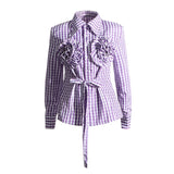 Kaarina Flower Embellished Gingham Shirts Blouses - 4 Colors watereverysunday