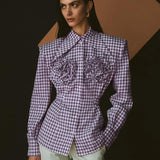 Kaarina Flower Embellished Gingham Shirts Blouses - 4 Colors watereverysunday