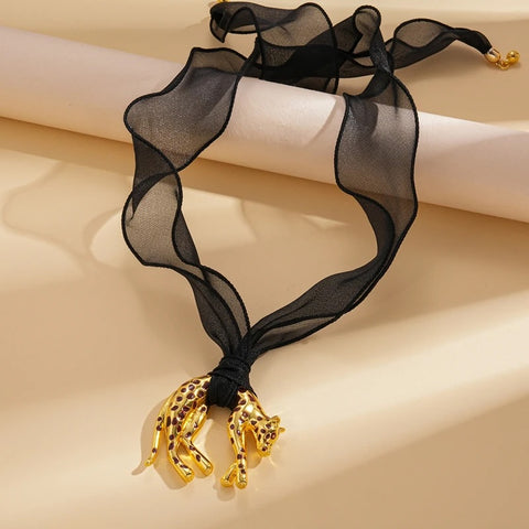 Kali Panther Silk Scarf Necklace