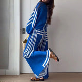 Kemala Blue Stripe Prints Top and Pants 2 Pieces Set watereverysunday