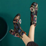 Kioni Silk Embroidery Bejeweled Ankle Boots watereverysunday