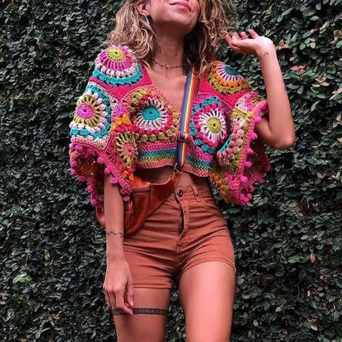 Krizia Bohemian Multicolor Crochet Crop Top watereverysunday