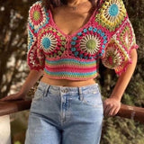 Krizia Bohemian Multicolor Crochet Crop Top watereverysunday