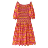 Kyra Printed Off the Shoulder Shirring Dress