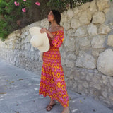 Kyra Printed Off the Shoulder Shirring Dress