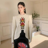 L e a Puff Sleeve Floral Elegant Knit Sweater watereverysunday
