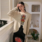 L e a Puff Sleeve Floral Elegant Knit Sweater watereverysunday