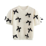 Léan Bow Knot Applique Puff Knit Sweater - watereverysunday