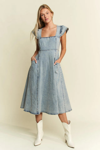 Lala Ruffled Denim Midi Dress