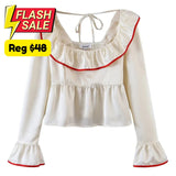 Lani Babydoll Ruffle Blouse / Beige S, L - SALE