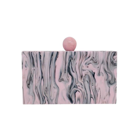 Lara Pink Marble Acrylic Evening Box Clutch watereverysunday
