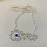 Large Rhinestone Metal Eyes Necklace - silver 
