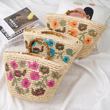 Lavinia Floral Embroidery Straw Baskets - 3 Colors watereverysunday