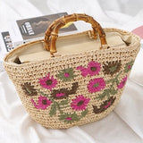 Lavinia Floral Embroidery Straw Baskets - 3 Colors watereverysunday