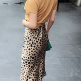 Leopard/Floral Print Satin Midi Skirts watereverysunday