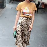 Leopard/Floral Print Satin Midi Skirts watereverysunday