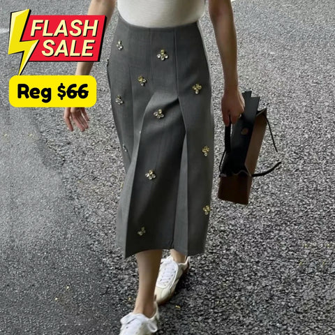 Leslie Crystal Embellished Pleated Midi Skirt - S/US XS (SALE)