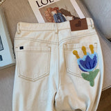 Lidia Flower Embroidery Off-White Jeans watereverysunday