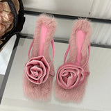 Liekki Velvet Rose Furry Pumps watereverysunday